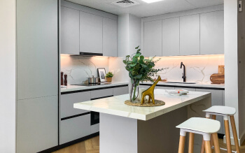 Light Grey Kitchen with Breakfast Bar